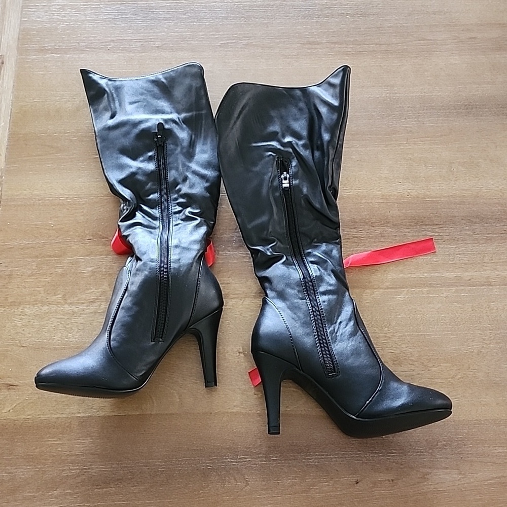 Black Red Lace-Up Pirate Costume Boots - Picture 4 of 7